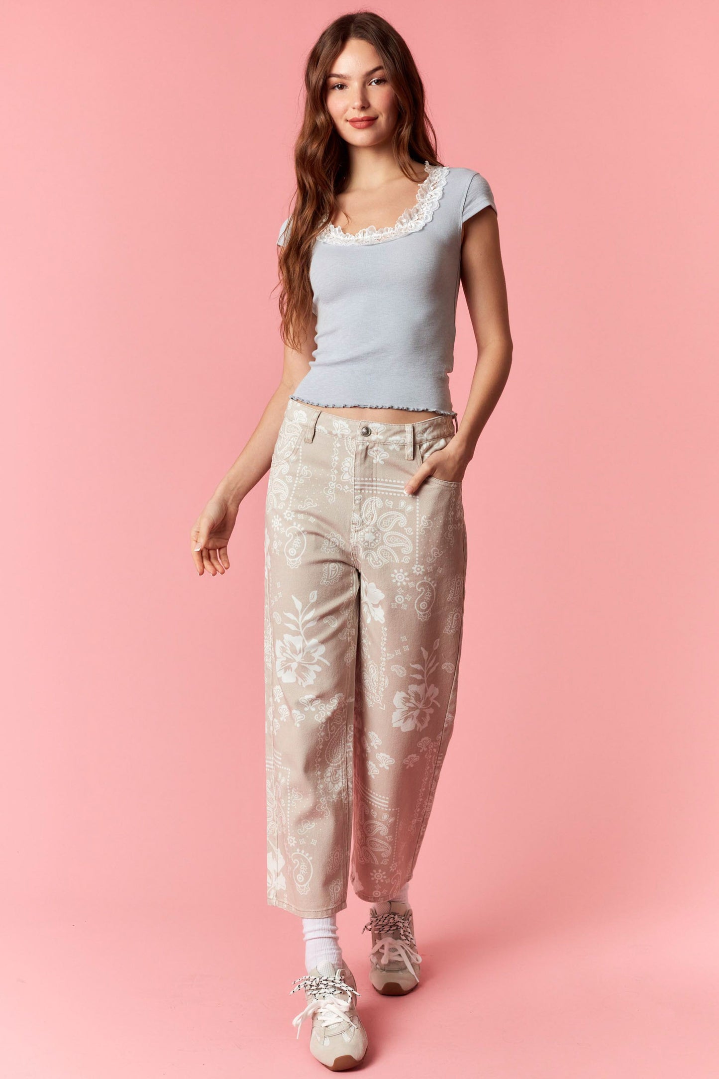 Hibiscus Paisley Cropped Denim