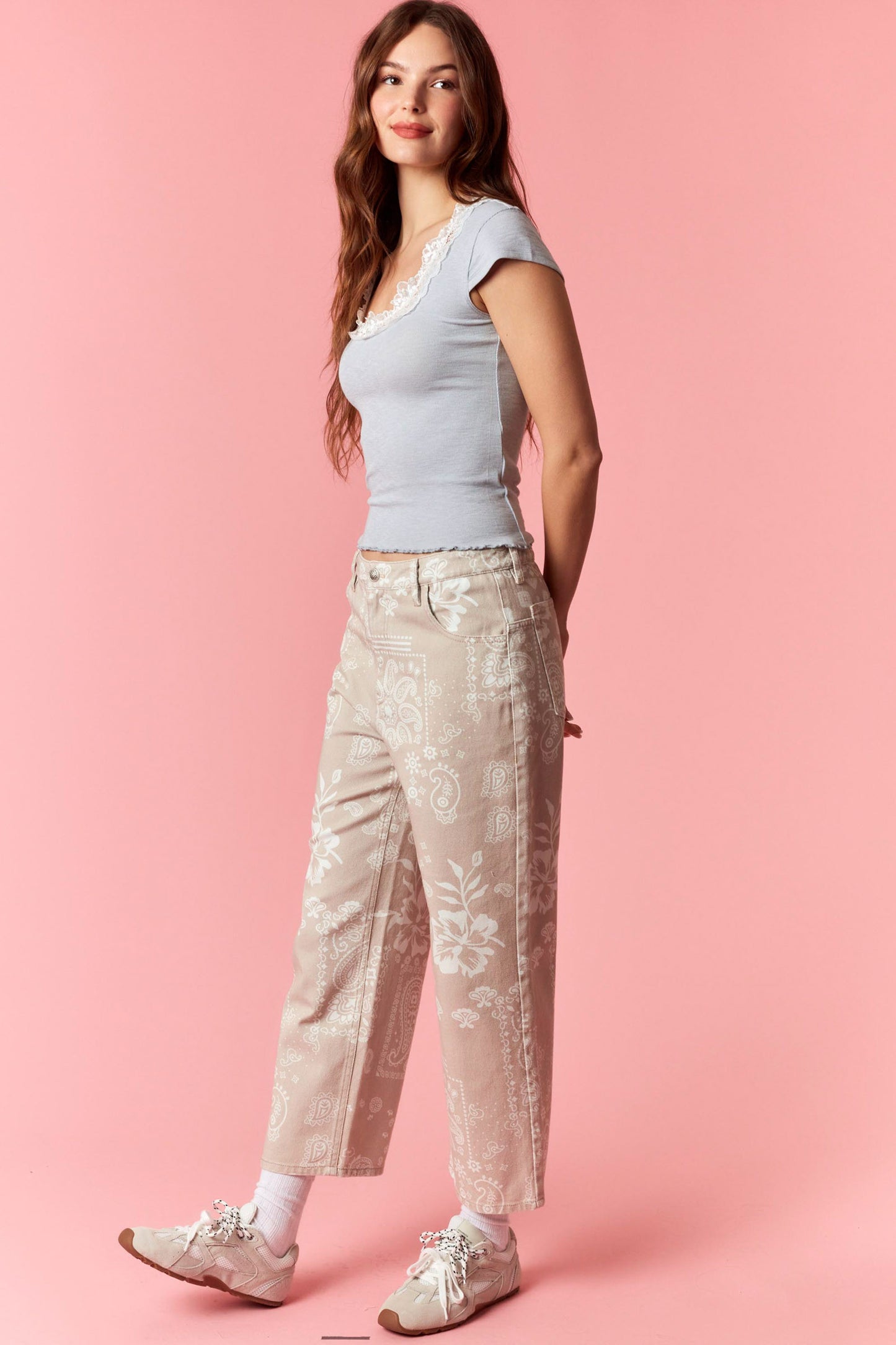 Hibiscus Paisley Cropped Denim