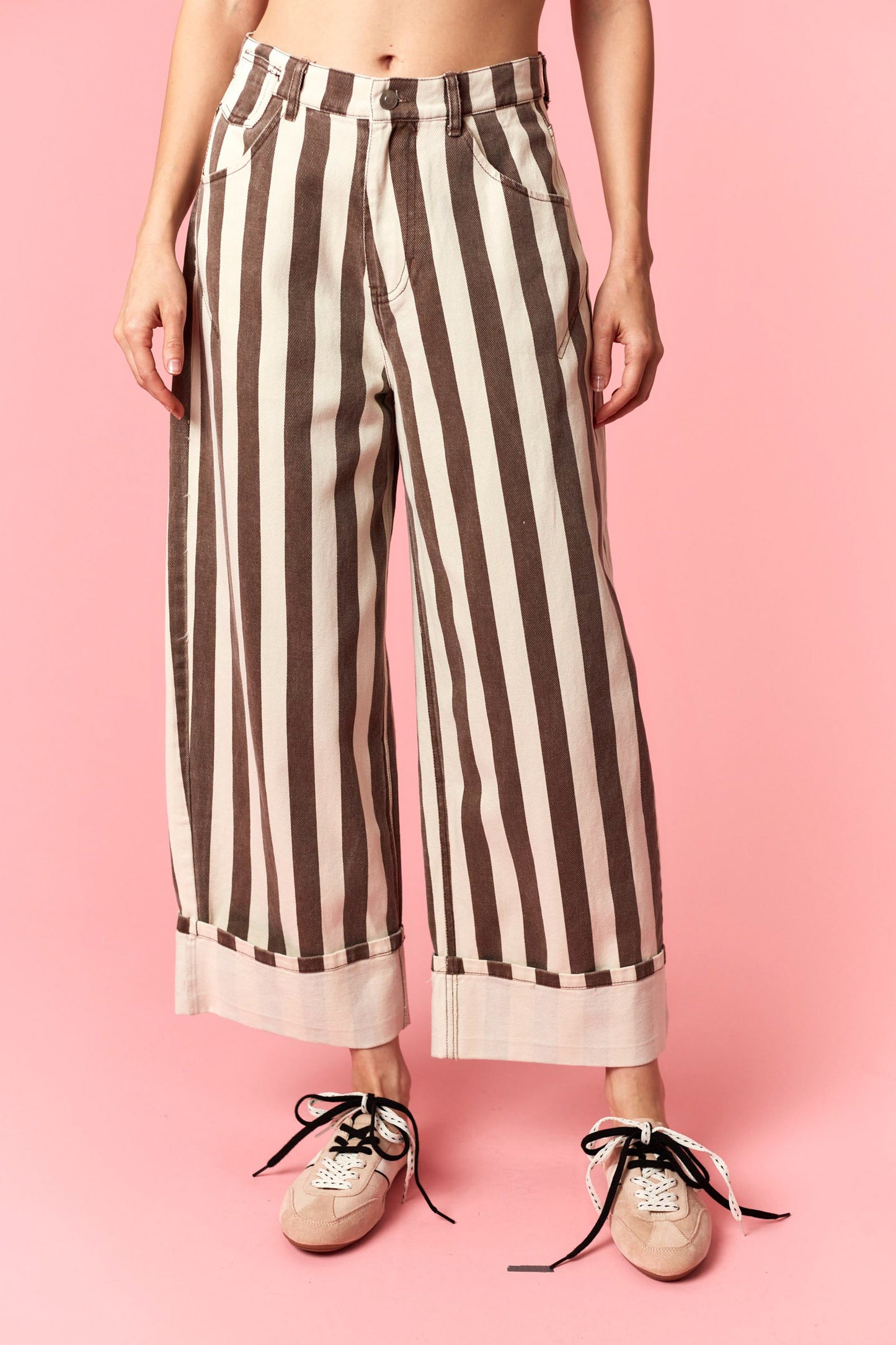 Toby Brown Striped Wide Leg Cuff Jeans