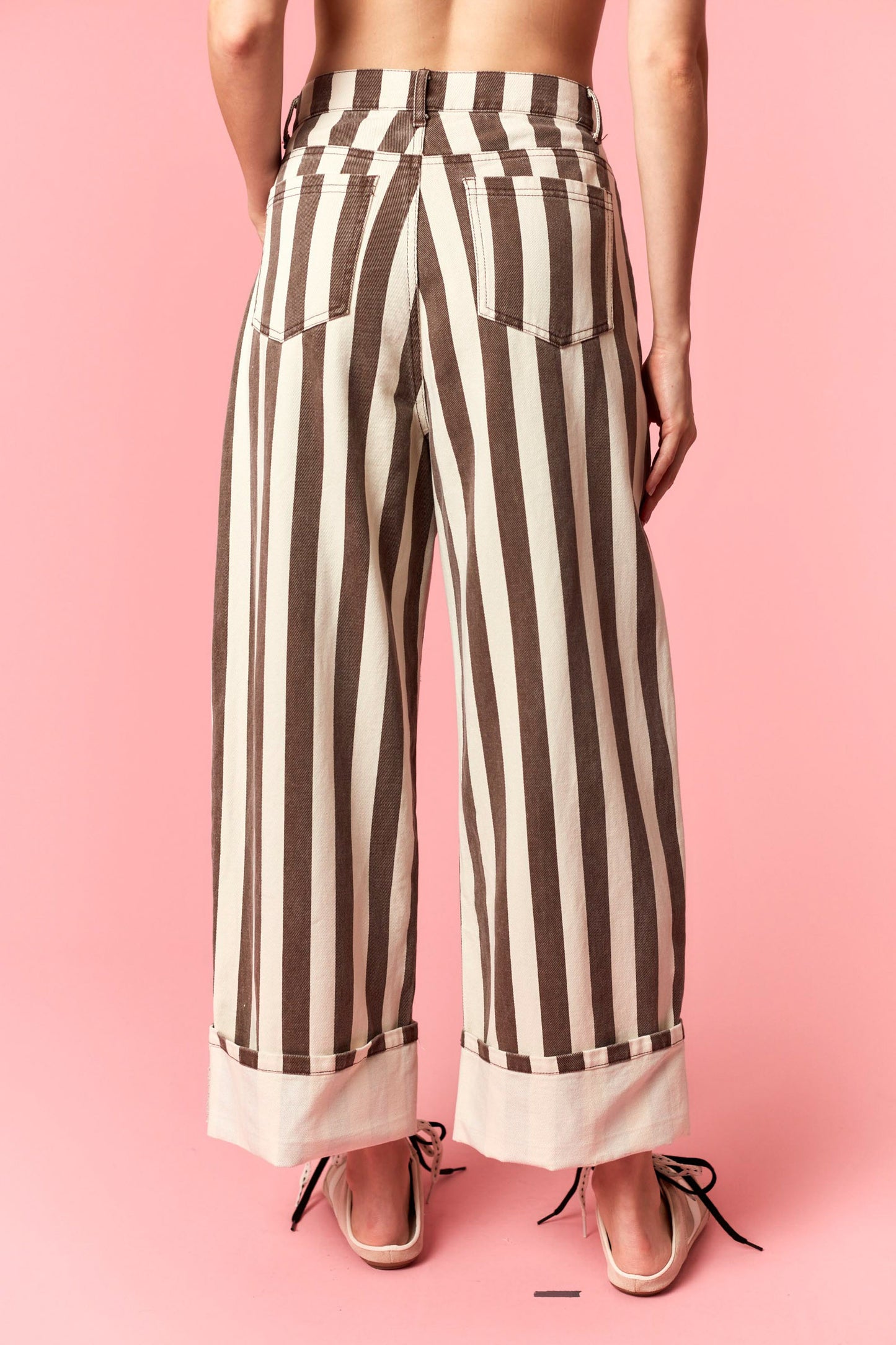 Toby Brown Striped Wide Leg Cuff Jeans