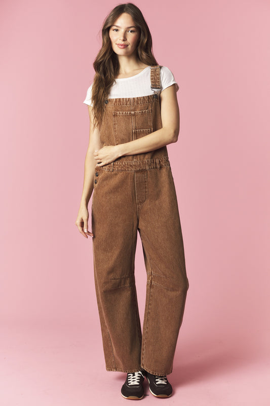 Effortless Barrel Overall - Chestnut