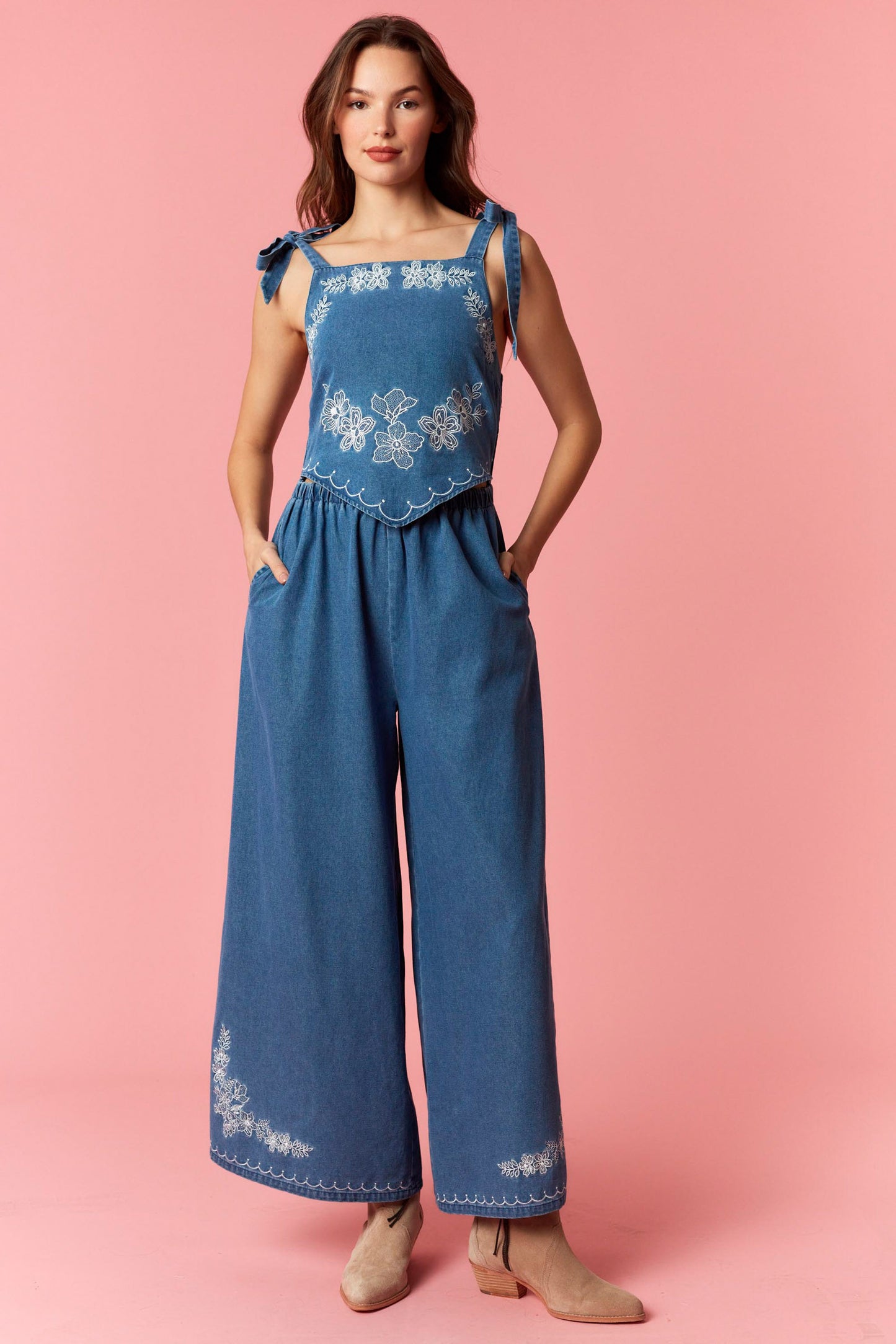 Denim Embroidered Jumpsuit