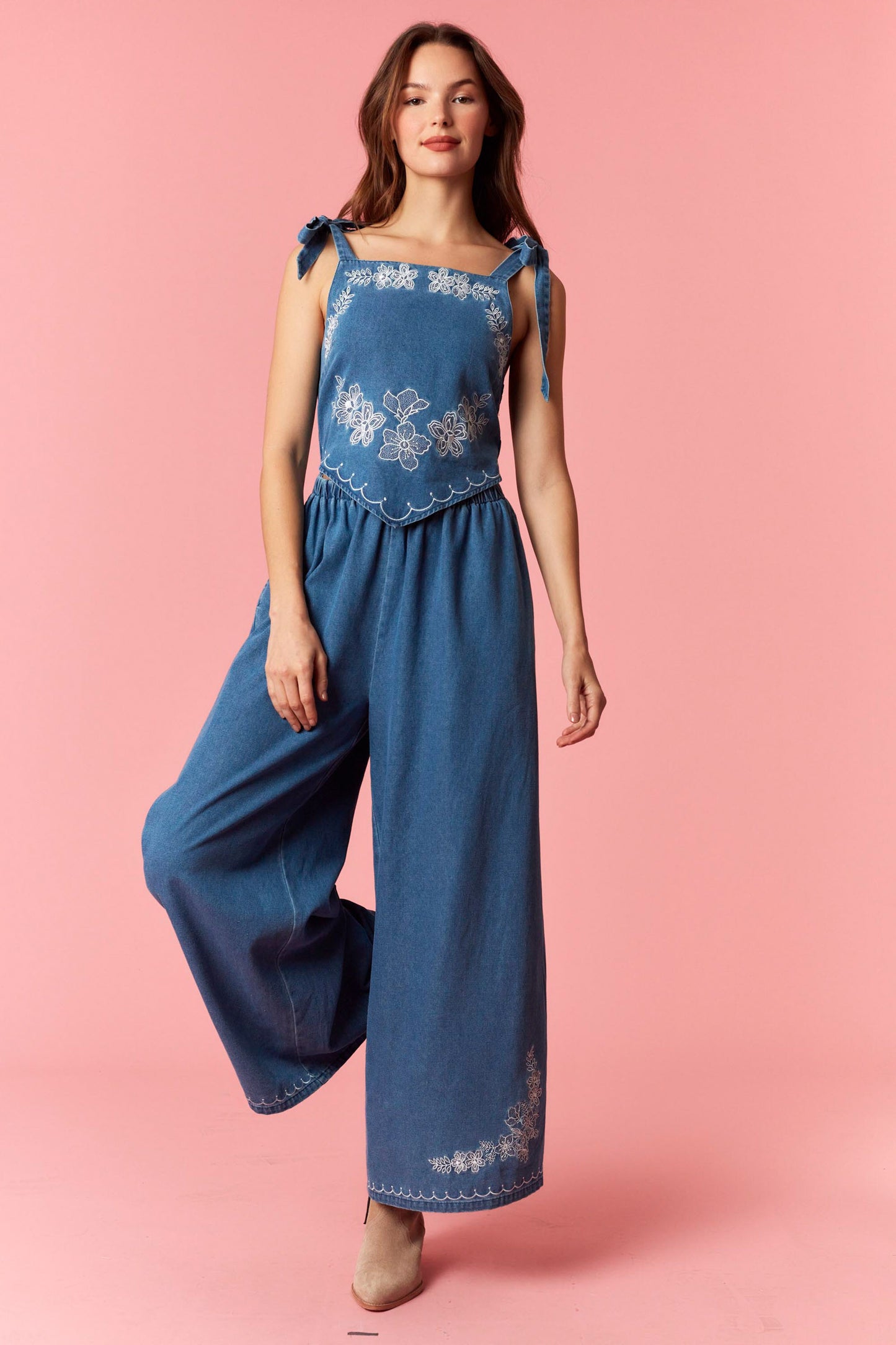 Denim Embroidered Jumpsuit