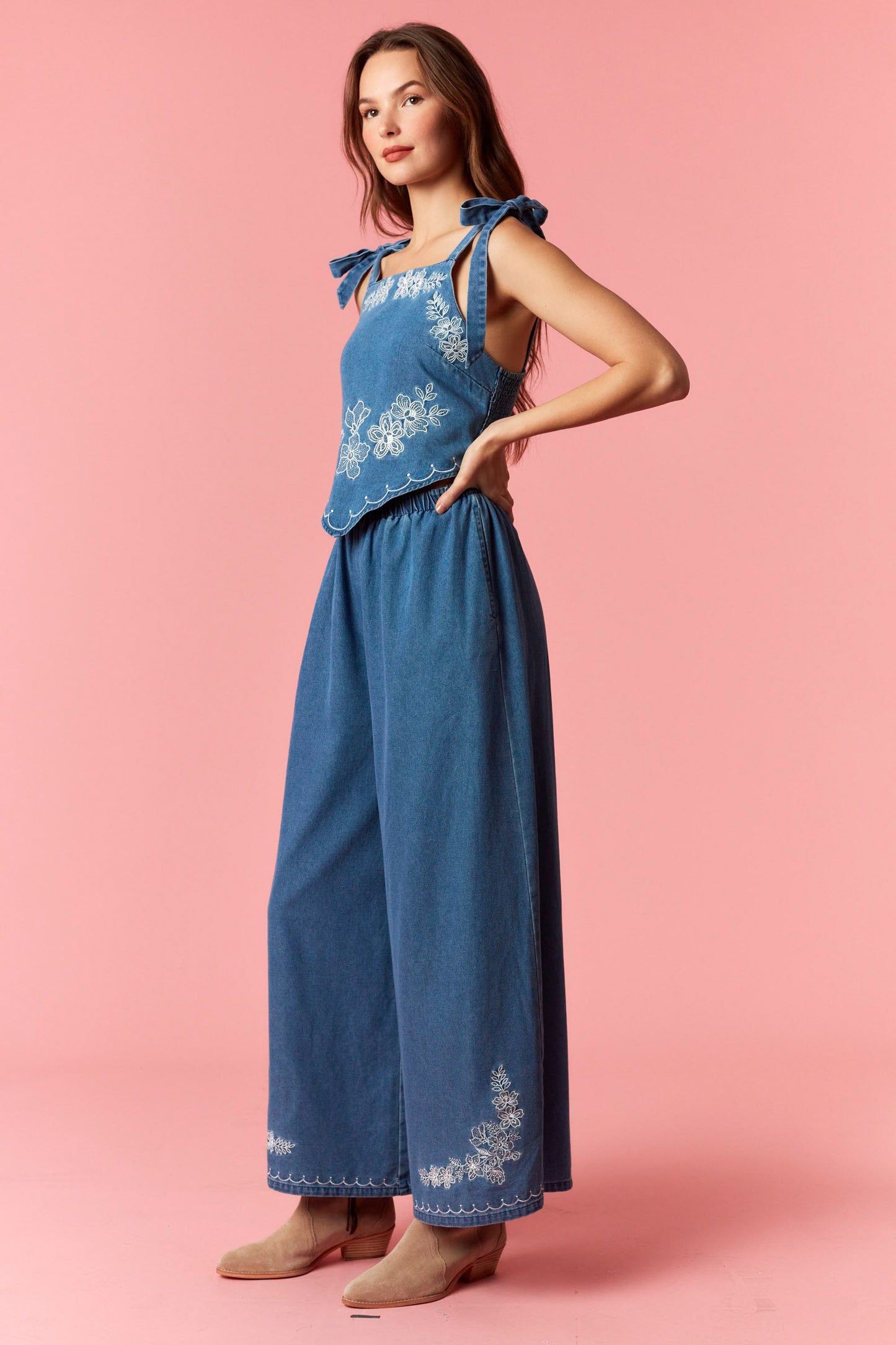 Denim Embroidered Jumpsuit
