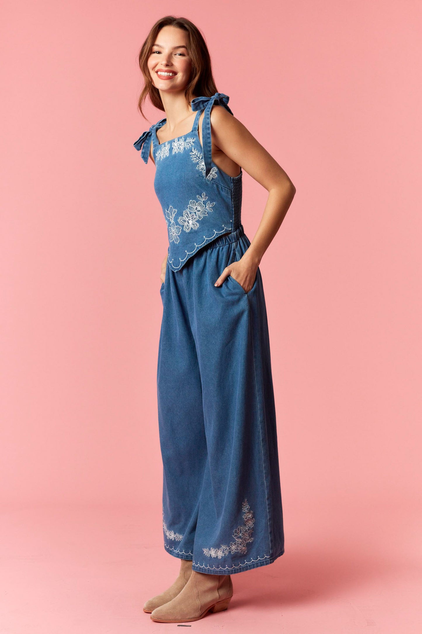 Denim Embroidered Jumpsuit