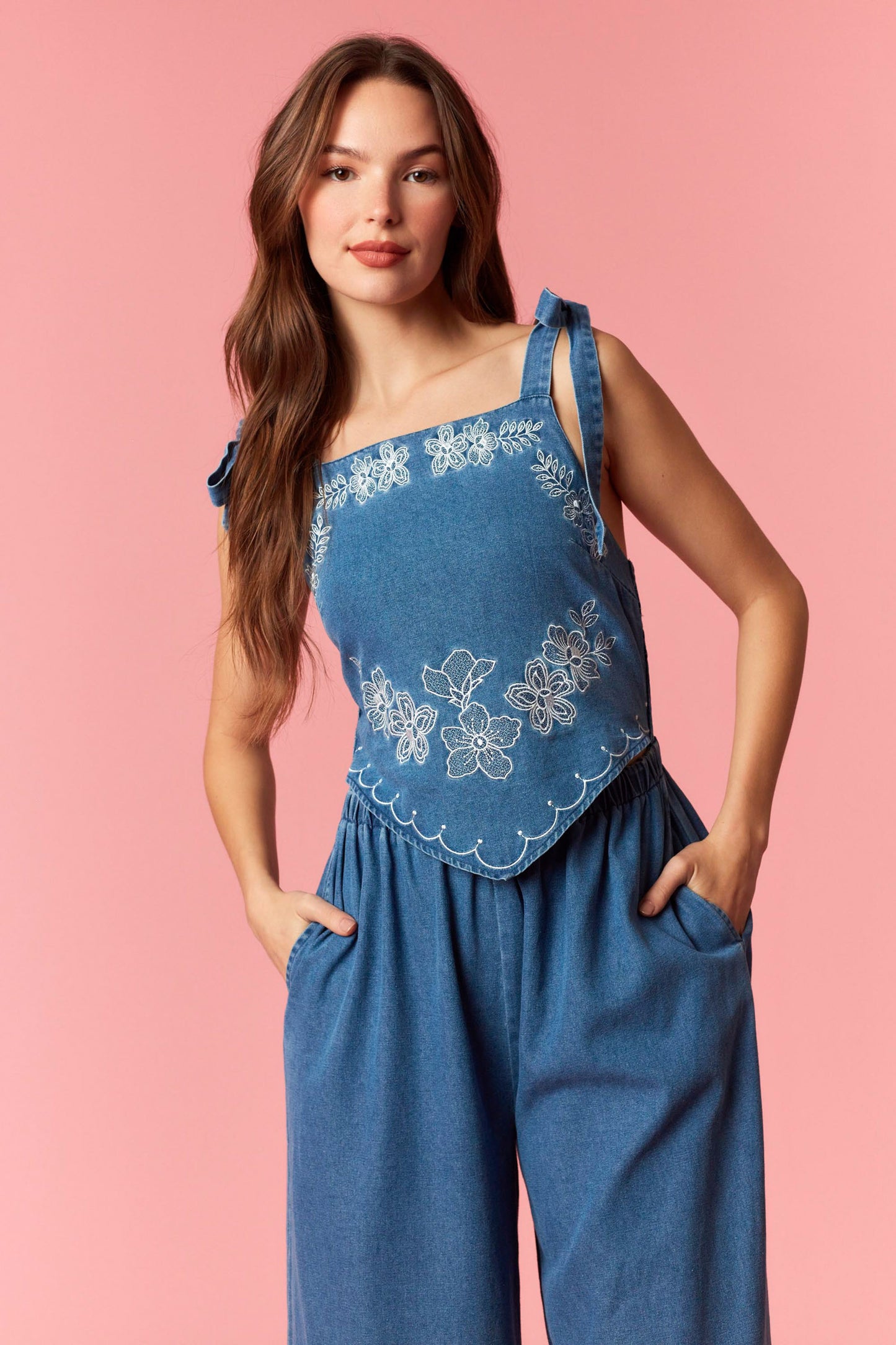 Denim Embroidered Jumpsuit