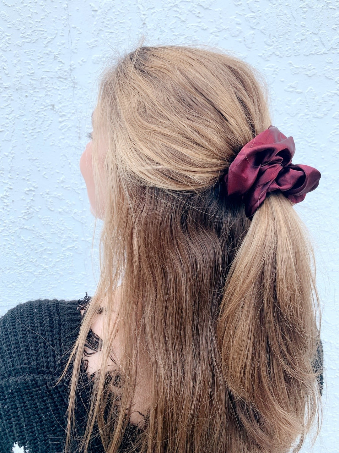Maroon Solid Silk Scrunchie
