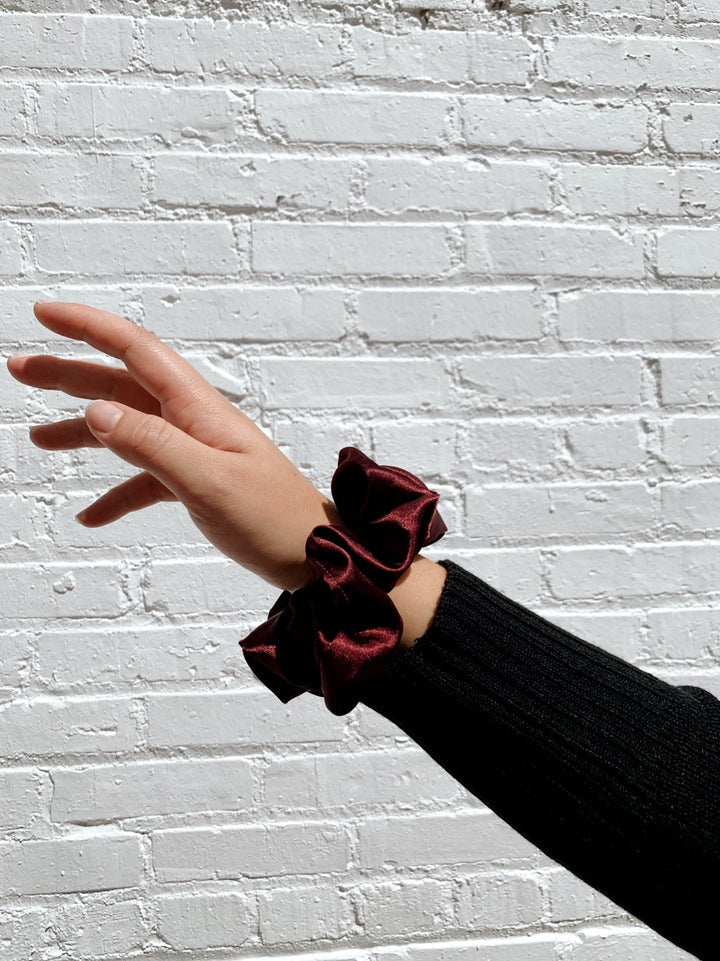 Maroon Solid Silk Scrunchie