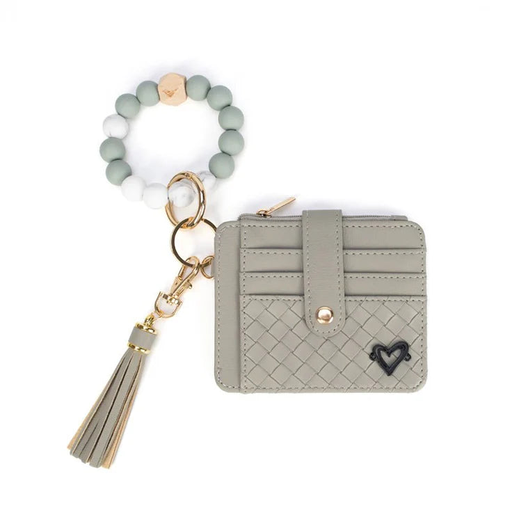 NEW: Calgary Vegan Leather Bracelet Card Case - Grey Weave