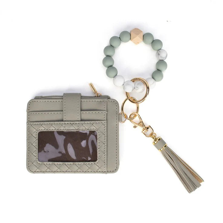 NEW: Calgary Vegan Leather Bracelet Card Case - Grey Weave