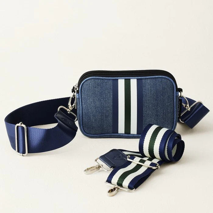 Denim Dual Zipper Belt/Crossbody Bag