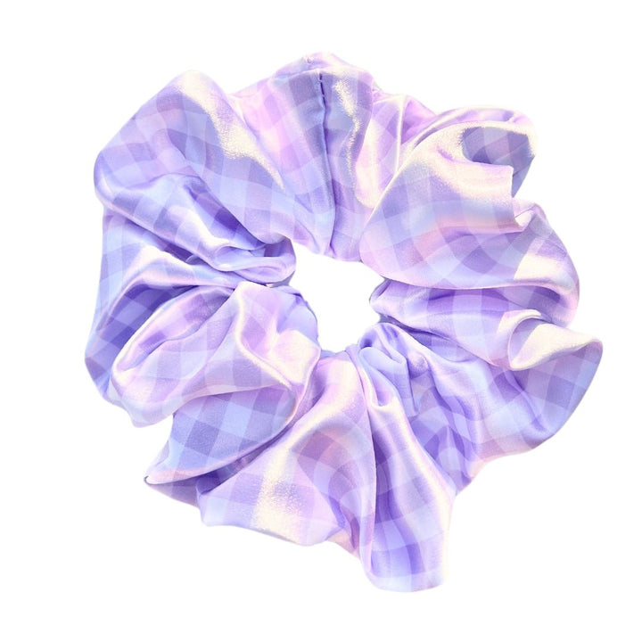 PURPLE GINGHAM - Printed Silk Scrunchie