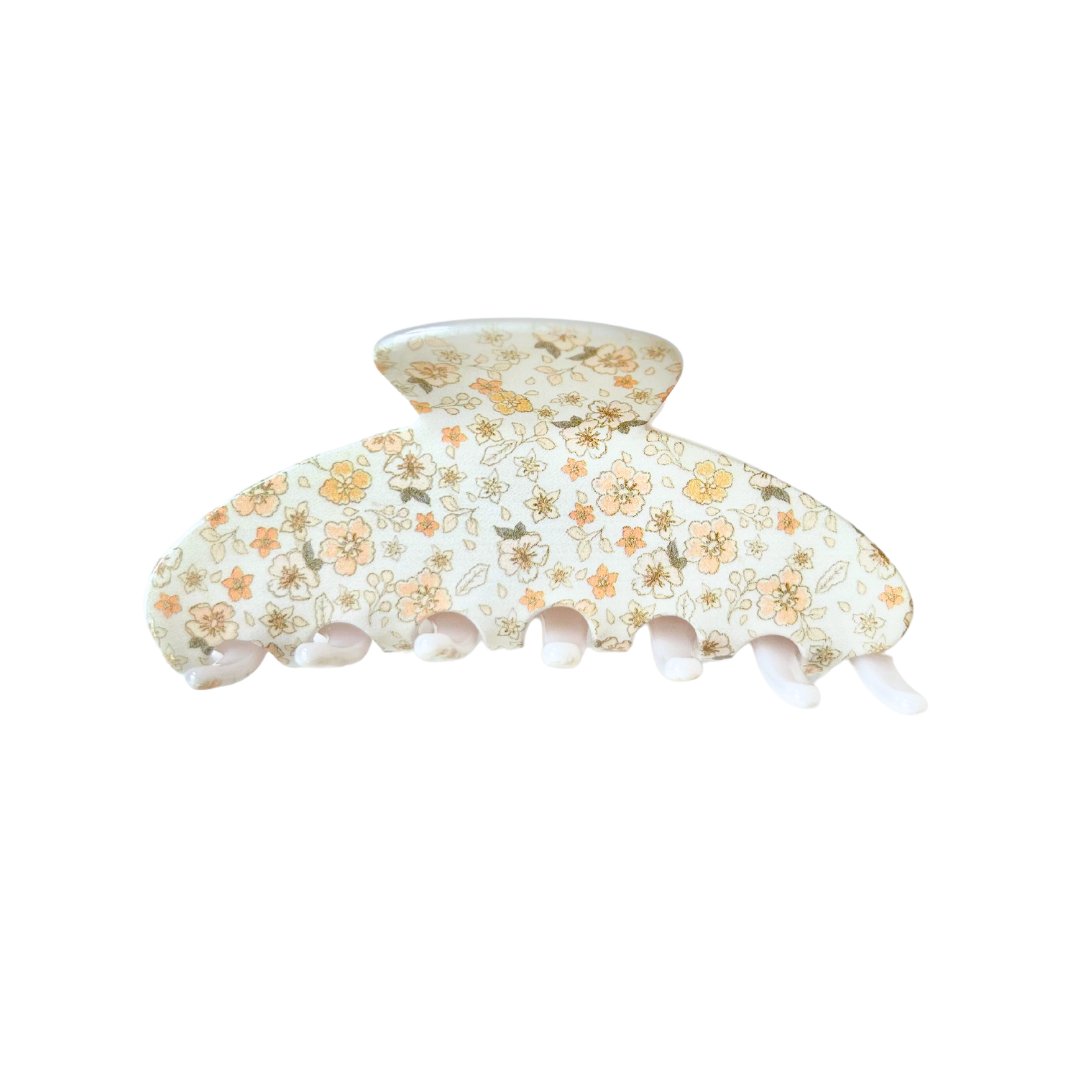 ROUNDED CLAW CLIP - WHITE FLORALS